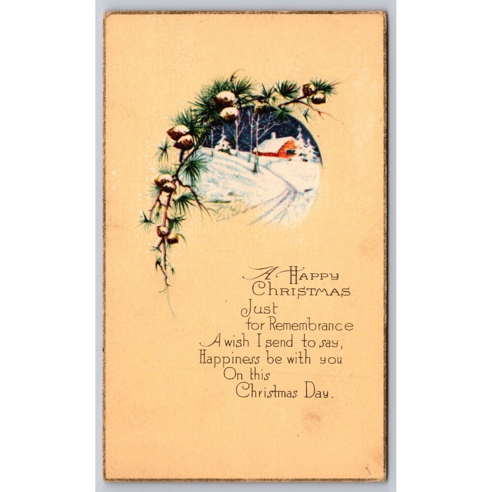 Vintage Postcard Happy Christmas WishWinter Snow Scene Posted 1926 MD Two Cent